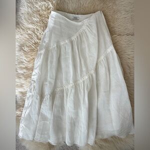 Sandro White Tiered Linen-blend Gauze Mixi Skirt